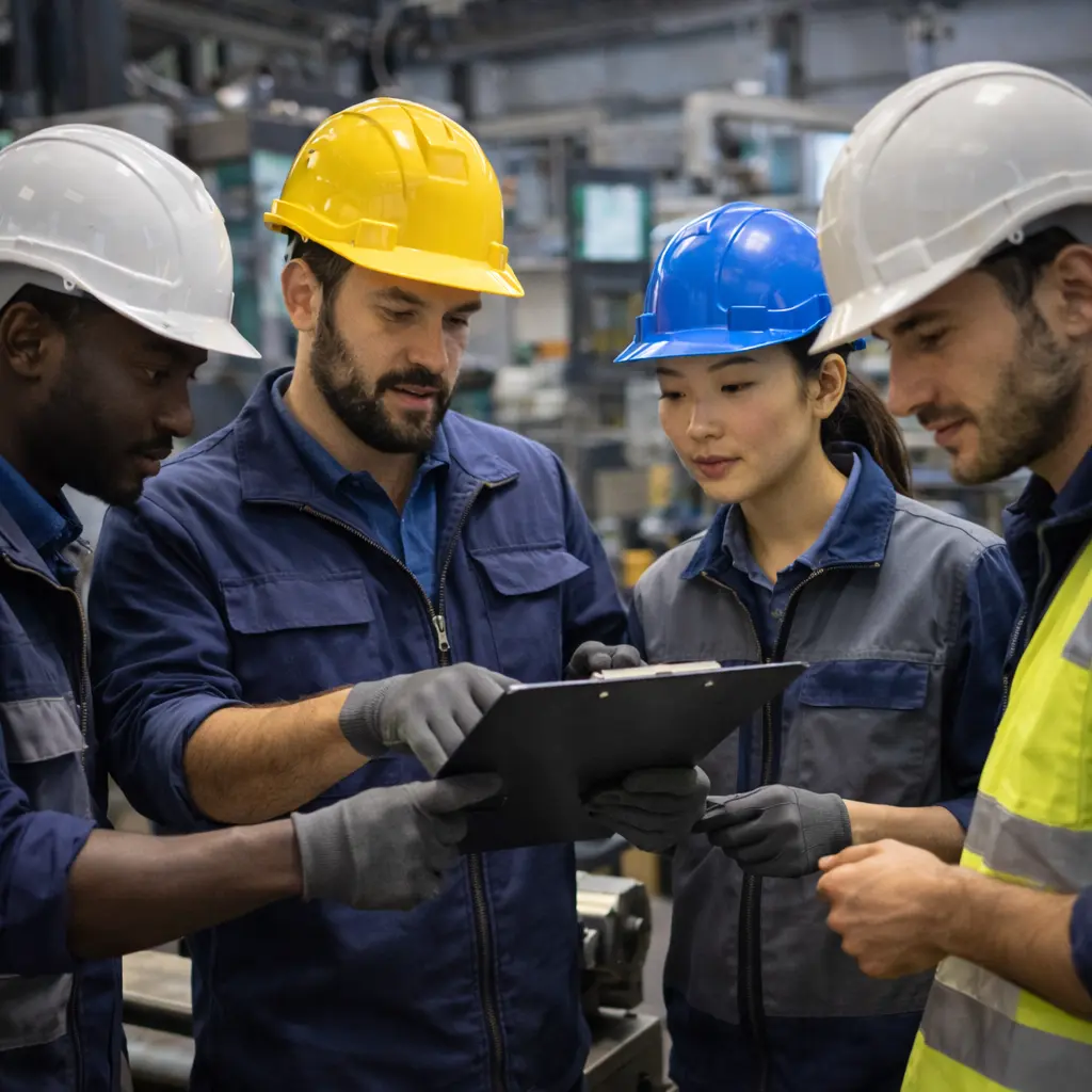 radnici u tvornici rade zajedno kao tim